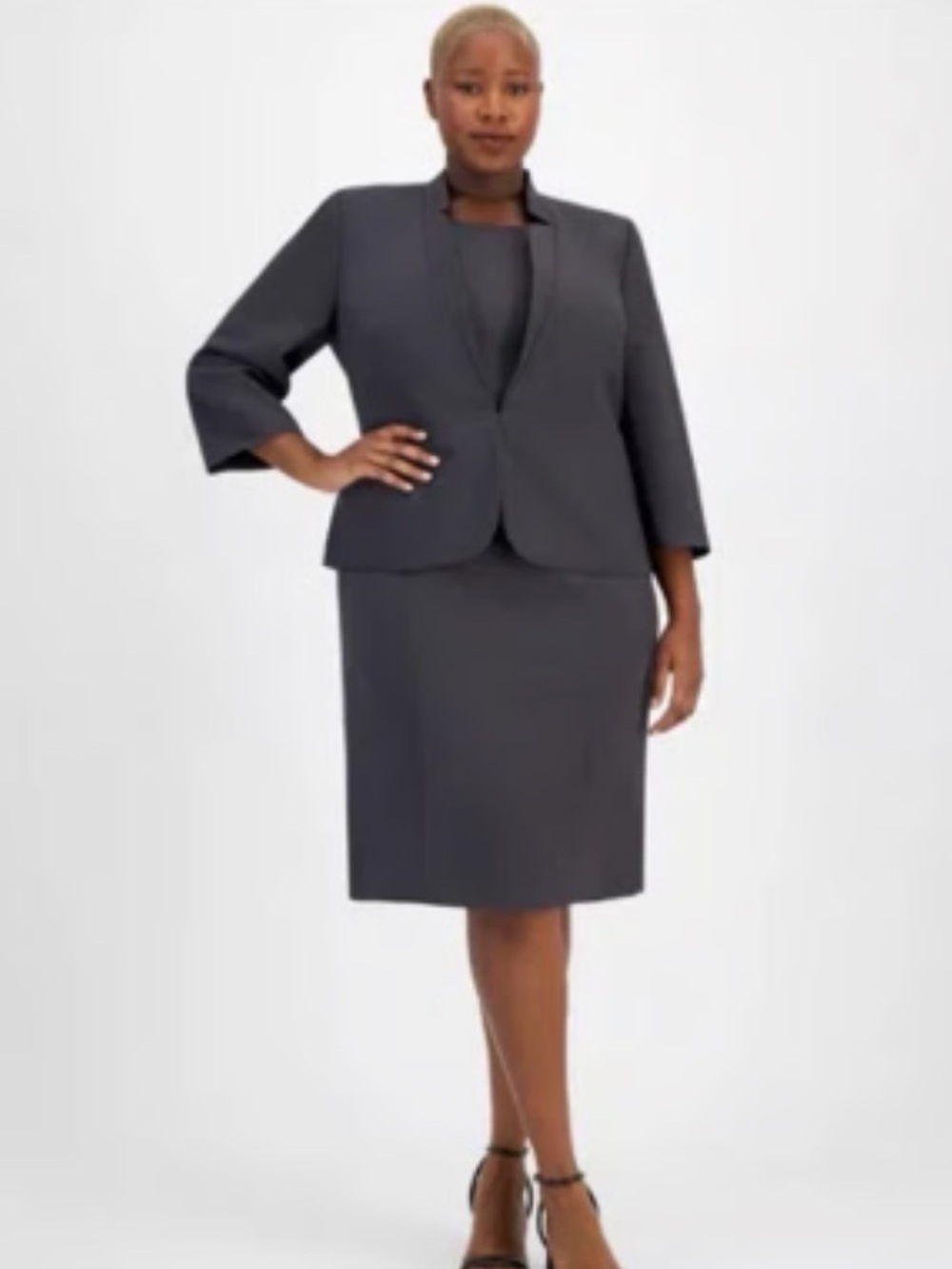 NWT Le Suit Charcoal Gray Women's Two-Piece Suit (Dress and Jacket)